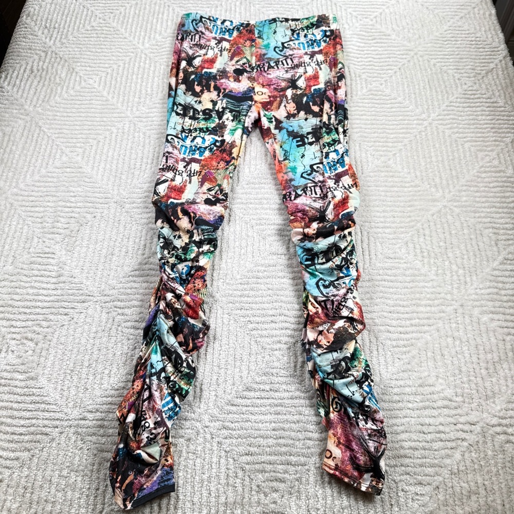 Fashion Nova Pant Women XL Graffiti AOP Y2K Punk 90's Grunge Artsy Street Rap - Picture 2 of 12